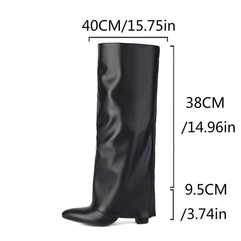 Knee High Fold over Boots for Women Winter Fall Leather Pointed
