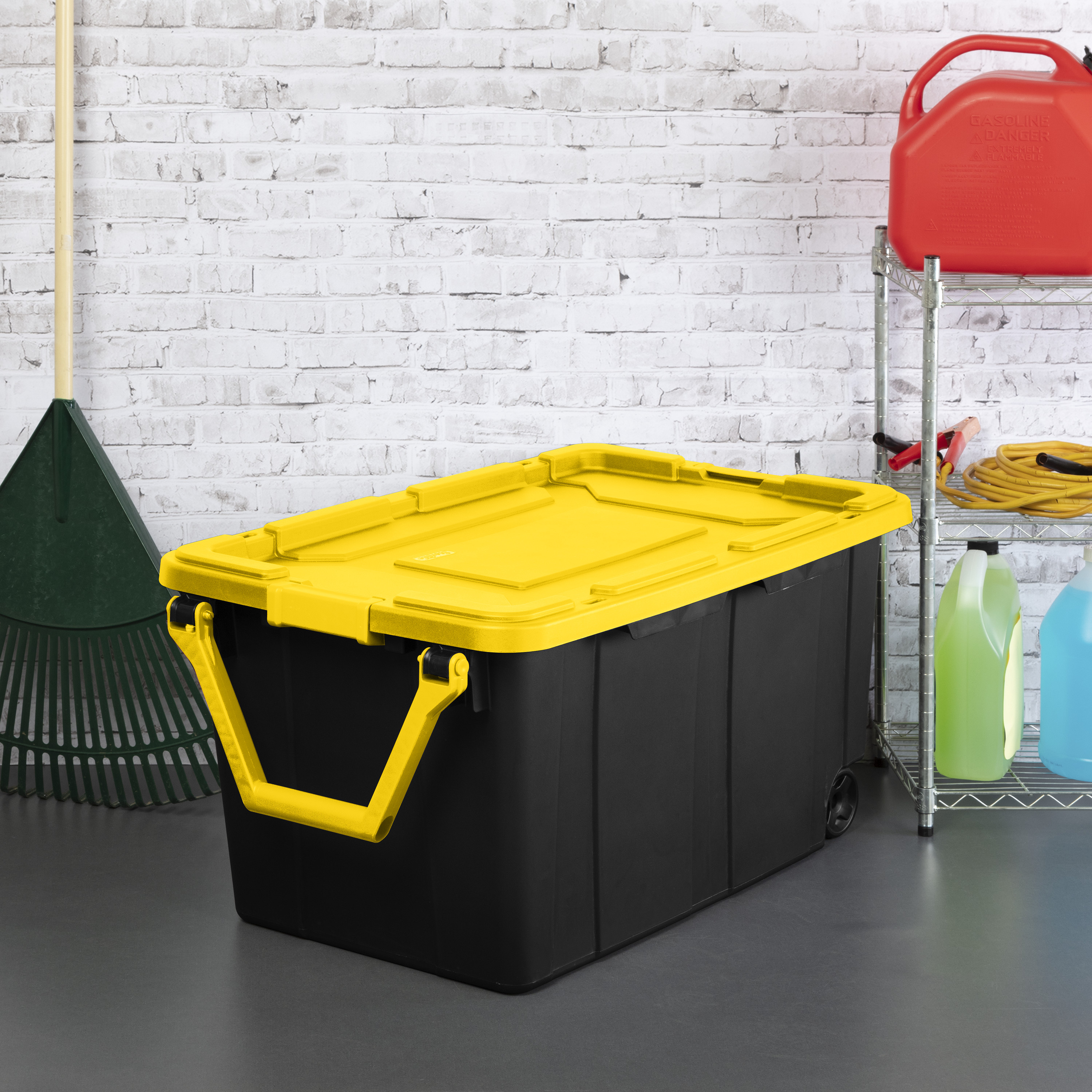 Sterilite Plastic 40 Gallon Wheeled Industrial Storage Tote Yellow Lily, Set of 2 - image 4 of 13
