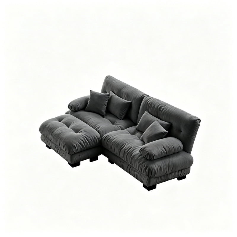ANPPORT Cloud Couch Sleeper Sofa, Chenille Gray 2-Seater Modular Sofa with 1 Ottomans, 2 Lumbar pillows, 2 Pillows, Comfy Deep Seat Cloud Sofa, Convertible L-Shaped Floor Couch for Living Room