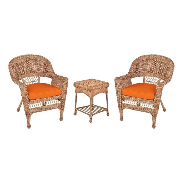 Jeco Ensemble de Conversation pour Patio en Résine Osier 3 Pcs, Miel et Orange