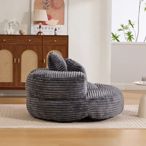 Oversized Bean Bag Chair with Armrest & 3 Pillows, Corduroy Bean Bag Sofa for Adults, High-Density Memory Foam Filling, Lazy Lounger for Bedroom, Living Room, Dorm, Dark Gray
