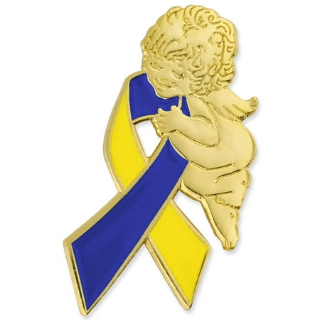 - PinMart's Down Syndrome Awareness Ribbon Gold Angel Enamel Lapel Pin