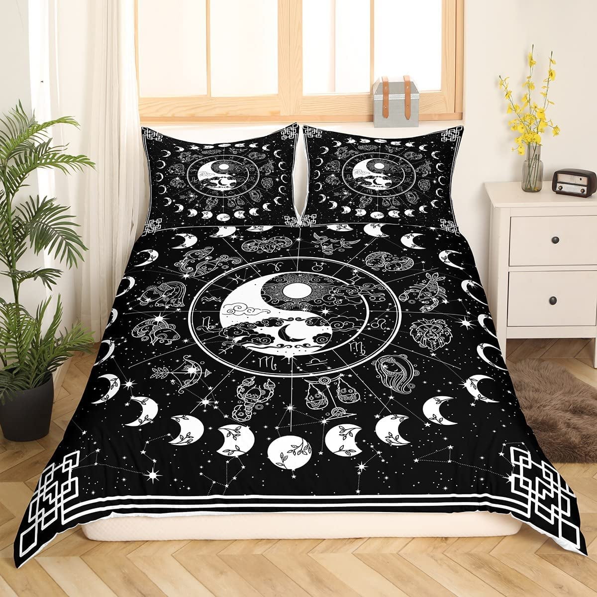Sun and Moon Comforter Cover Queen,Twelve Constellations Zodiac Bedding