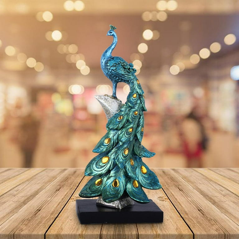Decorative Peacock Statue, Collectible Sculpture Figurine Resin Crafts for  Table Cabinet Home decor Ornament,Blue S
