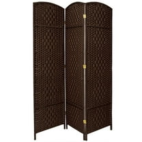 7 ft. Tall Faux Rattan Fiber Diamond Weave Privacy Screen Room Divider - Dark Mocha - 3 Panels