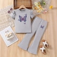 thumbnail image 2 of HCNTES Kids Girls Spring Summer Clothes 2 Piece Outfit Set T-Shirt Top + Cargo Pants Little Girl School Clothing Set Size 3T 4T 5T 6T 7T(H03-Grey,4-5 Years), 2 of 4