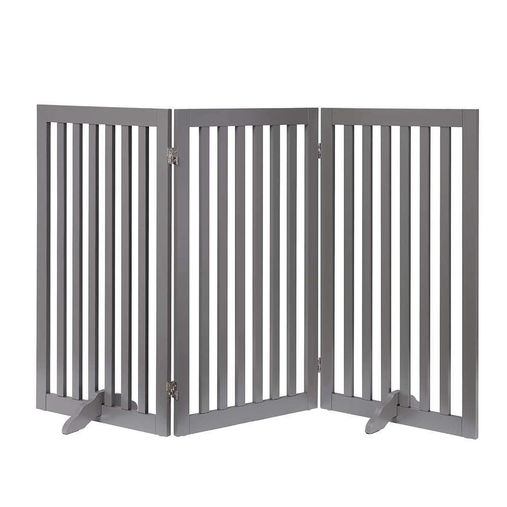 Unipaws Freestanding Wooden Dog Gate, Foldable Pet Gate with 2PCS Support Feet, Dog Barrier