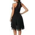 thumbnail image 5 of Women Sleeveless Halter High Low Pleated A-Line Flare Hem Chiffon Midi Dress, 5 of 9