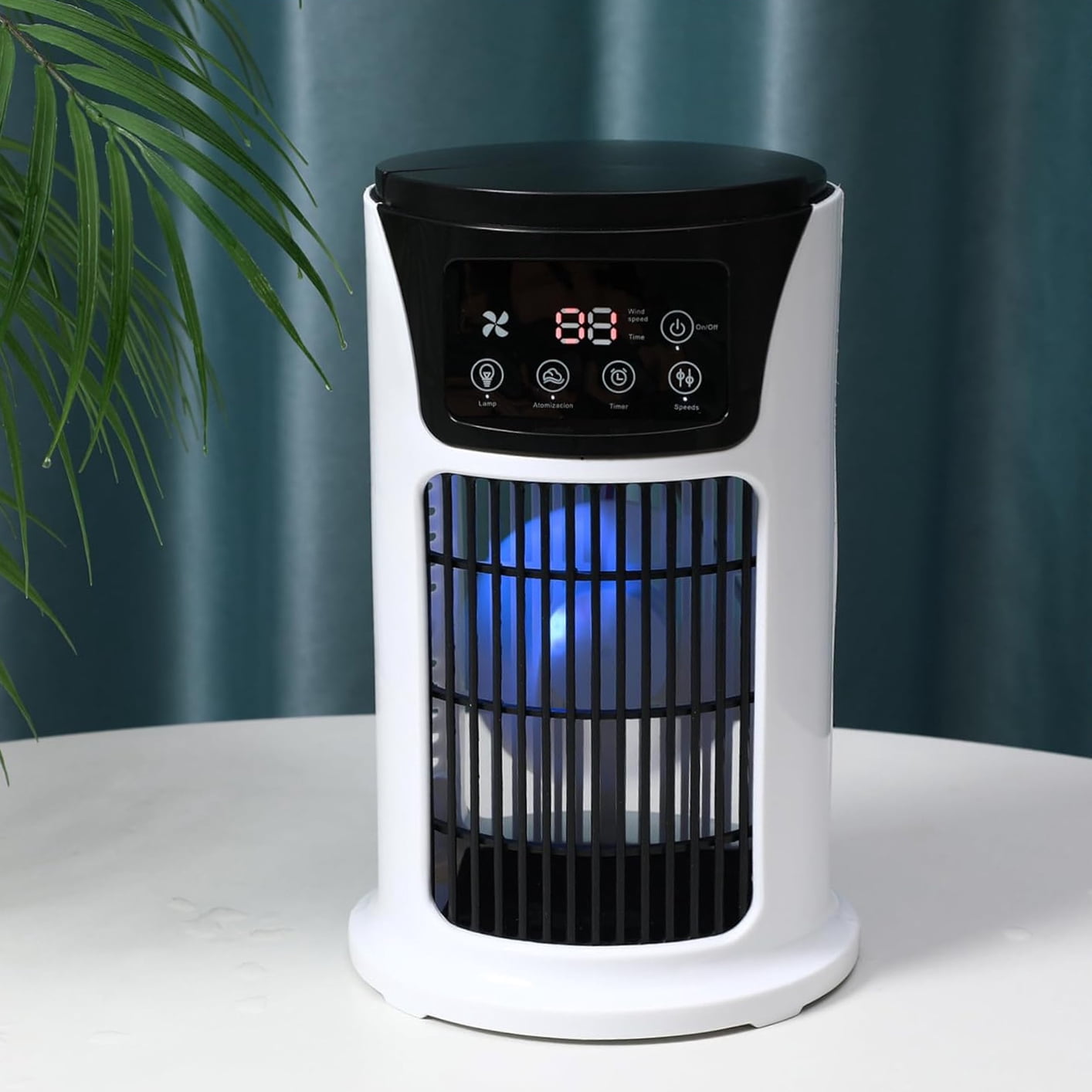 HAOTUTOYS Portable Air Conditioner Humidifier Atmosphere Light Fan USB Cooler Air Conditioner, 3 In 1 Function, Office Household Essential Cooler USB Portable Air Conditioner USB Fan