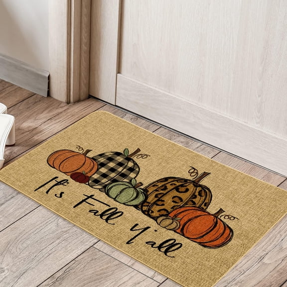 Hello Fall Maple Leaves Decorative Doormat, Fall Maple Leafs Door mat Indoor Outdoor Entrance Floor Mat Non Slip Autumn Harvest Vintage Thanksiving Decor Rubber Welcome Mats29 x17in
