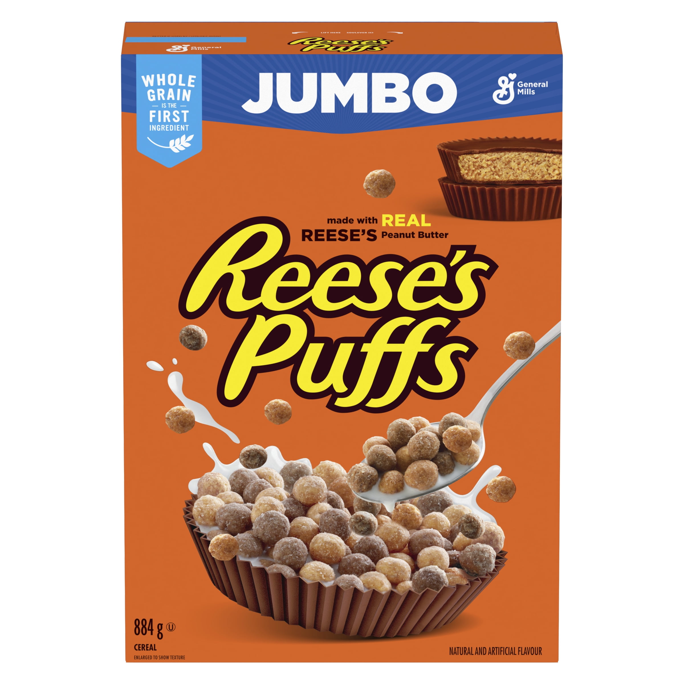 Reese's Puffs, Céréales Pour le Petit-Déjeuner Saveur Beurre d'Arachide et Chocolat, Grains Entiers, Format Géant, 884 g 884g