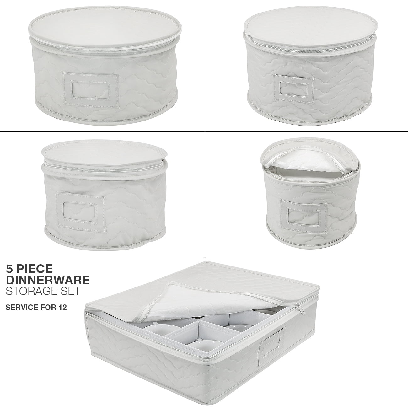 Sorbus 5-Piece Dinnerware Storage Set, Service for 12, Quilted Protection, Includes Felt Protectors and Cardboard Dividers for Plates, Cups, Fine China??