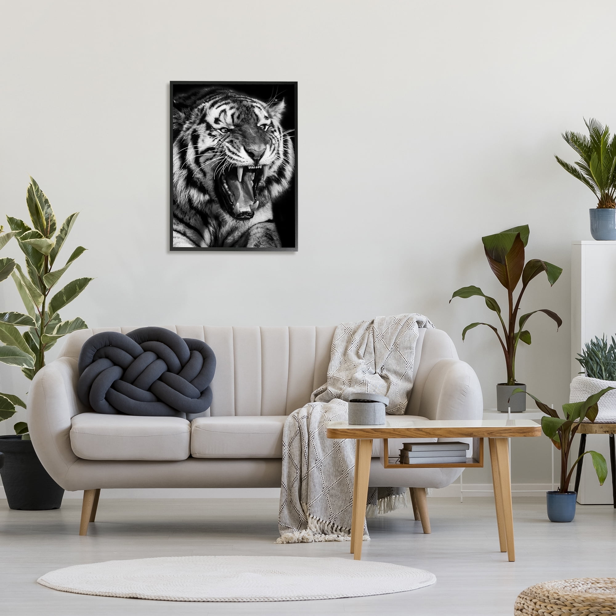 Stupell Industries Tiger Roaring Photography Animals & Insects Photography Black Framed Art Print Wall Art, 24 x 30