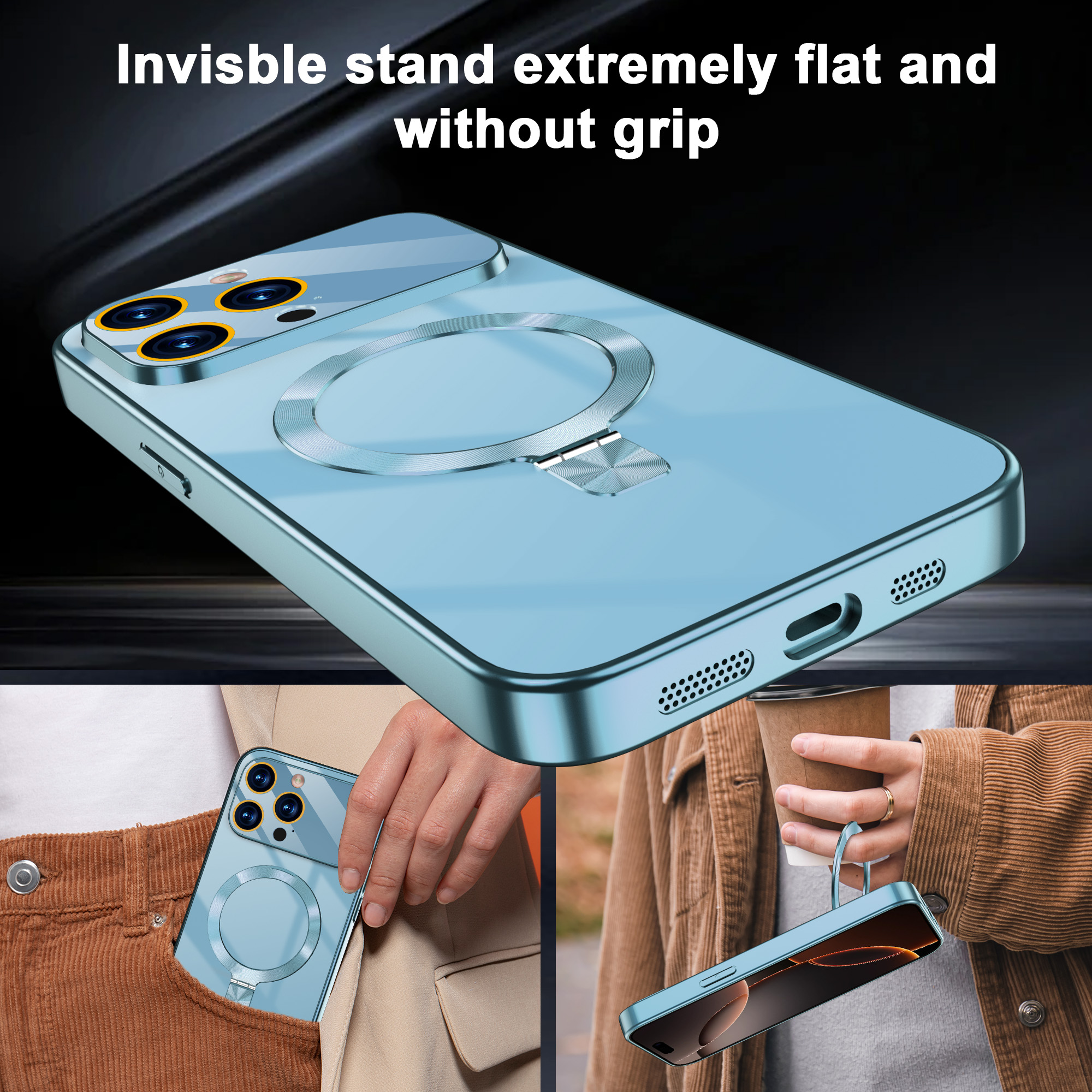 JETeacka Magnetic Case for iPhone 13 Pro Max with Stand MagSafe Compatible Camera Protection Military Drop Protection Not Yellowing Slim, Sierra Blue