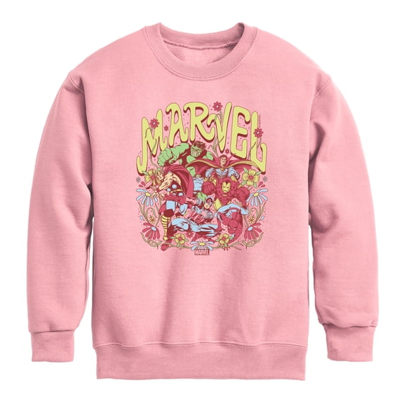 Avengers - Marvel Floral - Youth Boys Crew Fleece Sweatshirt