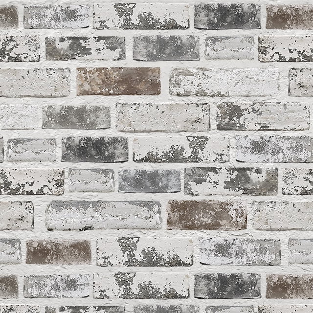 Papel tapiz de ladrillo PeonyQueen 44x1000 cm gris y blanco autoadhesivo