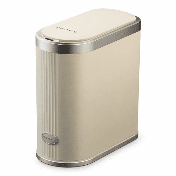 UFORU Automatic Motion Sensor Trash Can, 3.2 Gallon Plastic Slim Bathroom Trash Bin with Lid, Beige