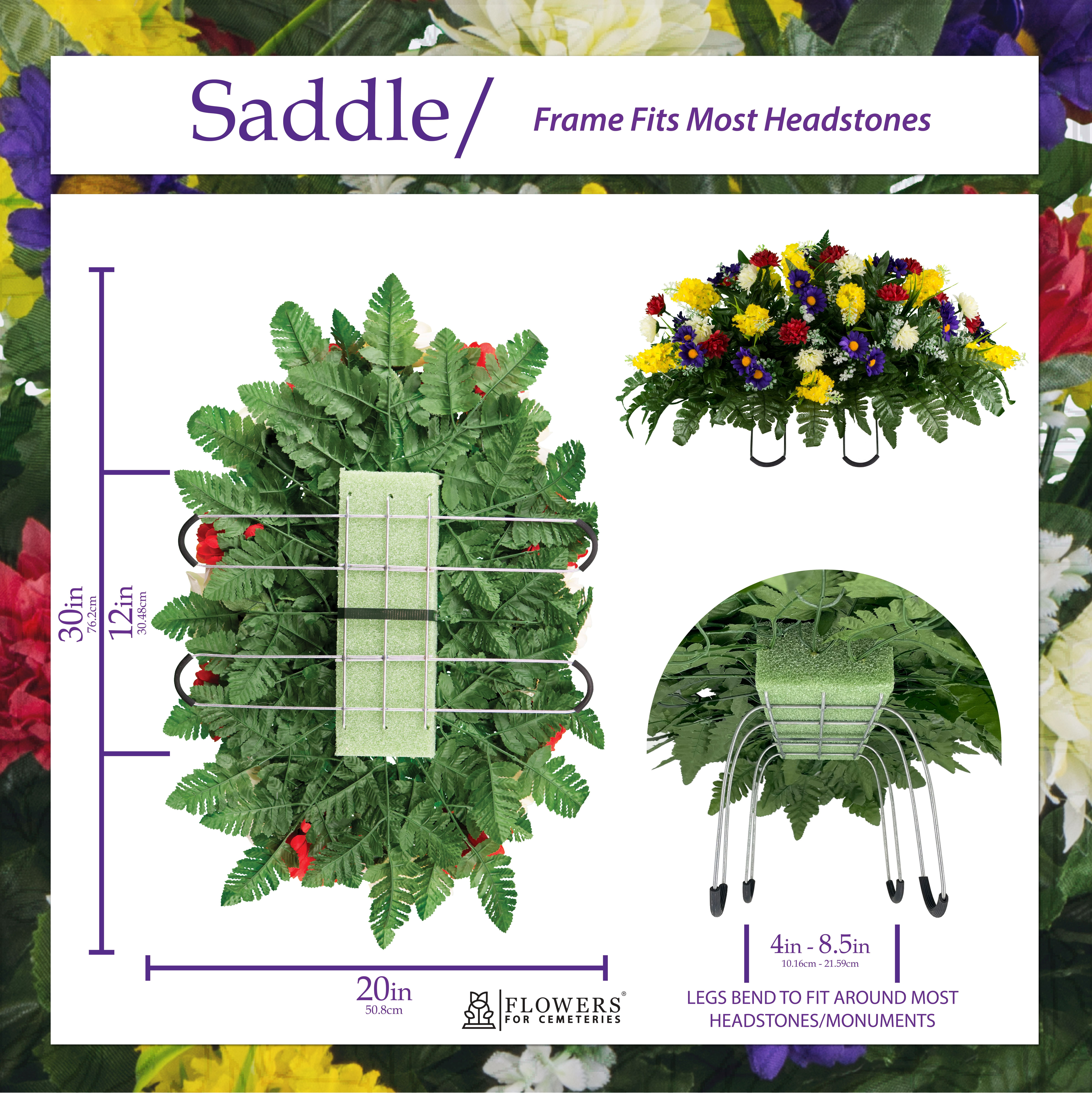 Sympathy Silks Yellow Red Purple Wildflower Saddle – Artificial Cemetery Flowers for Outdoor Headstone