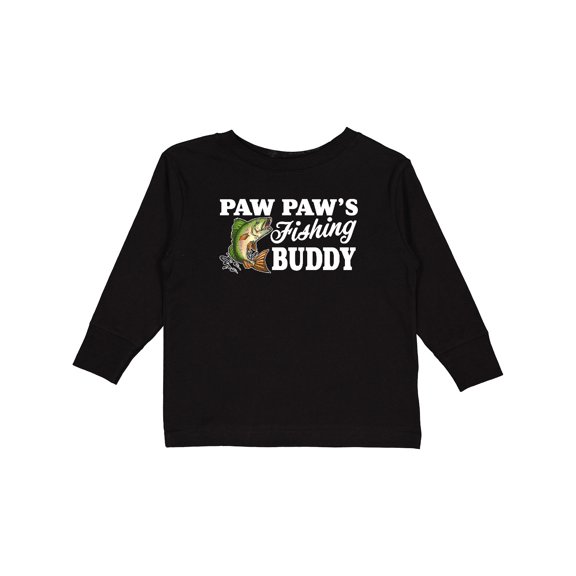 Inktastic Paw Paw's Fishing Buddy with White Text Boys Long Sleeve Toddler T-Shirt