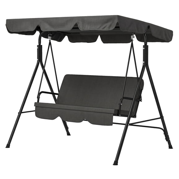 3-Seat Patio Swing Chair, Outdoor Swing w/ Canopy, Steel Frame, Cushions - Black