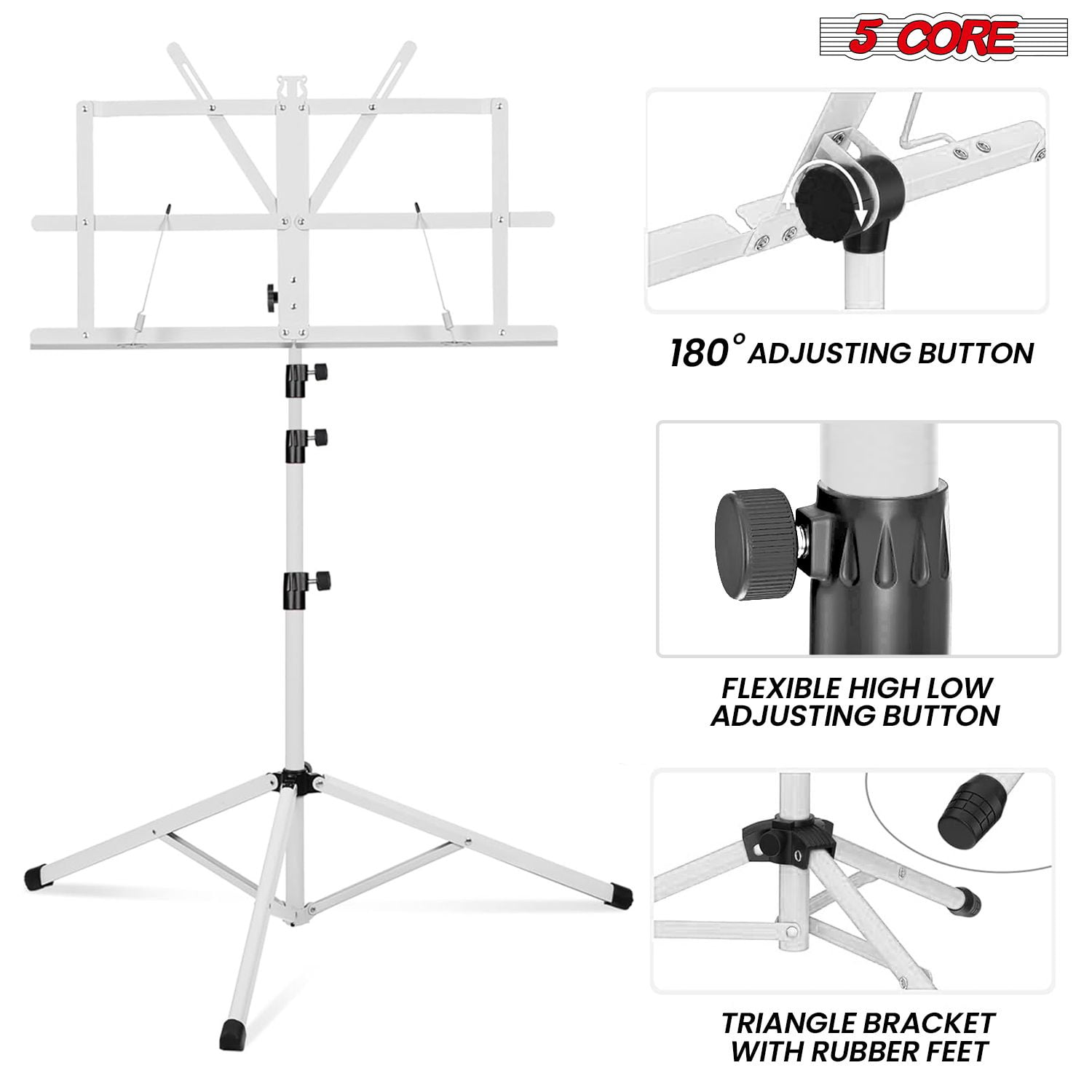 5Core Music Stand For Sheet Music Portable Tripod Adjustable Folding Note Holder