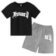 thumbnail image 3 of Ropa para niños con estampado de marca gótica, conjunto de camiseta y pantalones cortos de verano para adolescentes, 2 piezas, manga corta, moda informal para niños y niñas, 3 of 5