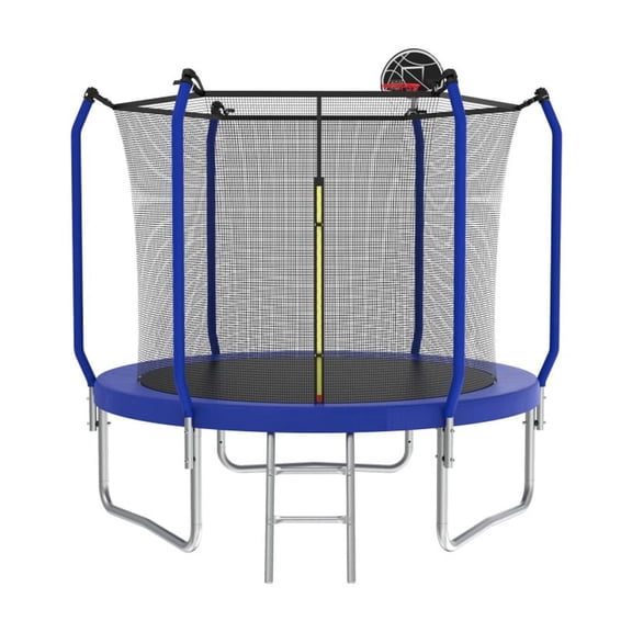 8Ft Trampoline with Basketball Hoop, Reinforced Type Outdoor Trampoline with Enclosure Net