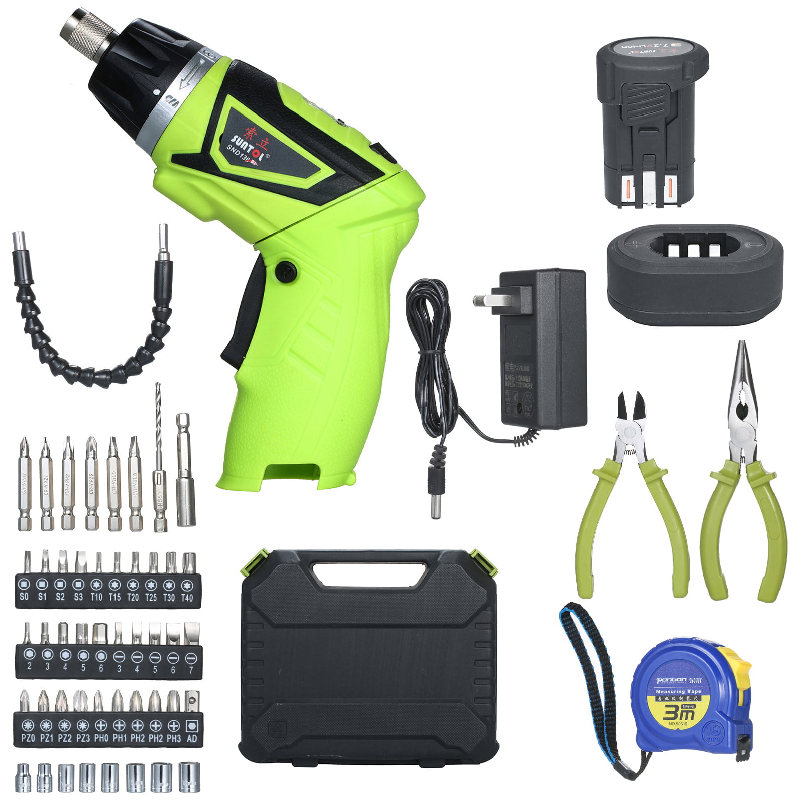 LANNERET 3.6 Volt 1500mAh Li-ion Rechargeable Cordless Electric Screwdriver with 2 Adjustable Position Handle,8+1 Torque Gears,Set In-built with Flashlight,Front LED,Green 