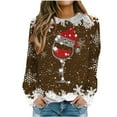 thumbnail image 1 of Besolor Chandail en Molleton de Noël à Col Rond pour Femmes Imprimé Verre de Vin Manches Longues Mode Flocon de Neige Graphique, 1 of 4