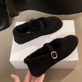 thumbnail image 4 of Xfvqtps Womens Winter Velvet Lined Buckle Loafers Comfortable Flat Shoes with Mary Jane Strap for Cold Weather Black, 4 of 6