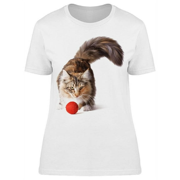 Playing With Yarn Norwegian Cat T-Shirt Women -Image by Shutterstock, Female Large