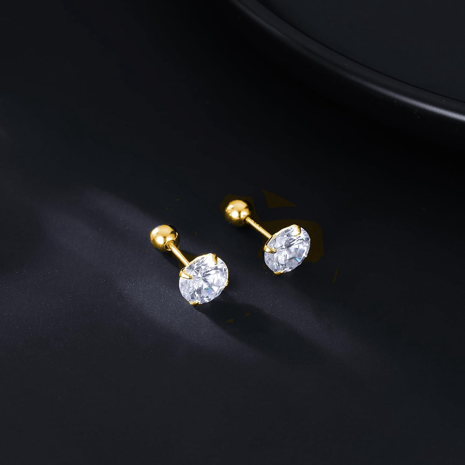 Sterling Silver Round Simulated Diamond Stud Earrings for Women Teens Round CZ Stud Earrings Set Screw Back Small CZ Ear Stud Set 3 Pairs