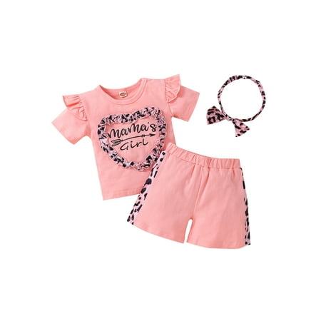

Canrulo Toddler Baby Girl Summer Outfits Momm s Girl Short Sleeve T Shirt Top Leopard Shorts Pants Clothes Light Pink 6-12 Months