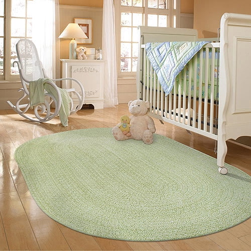 Spring Garden Braided Cotton Oval Rug Light Green