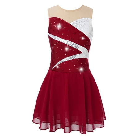 Miutii Girls Figure Ice Skating Dress Gym Skirted Leotard Dance Performance Costume Ballet Dancewear Red 8