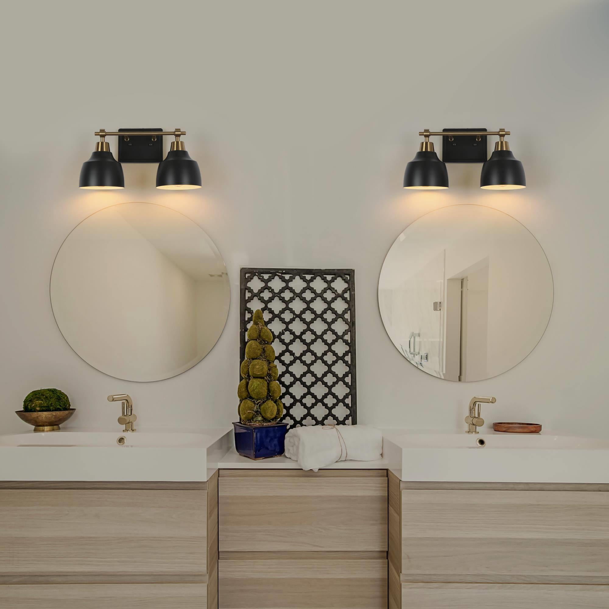 LNC 2-Light Black and Gold Round Modern Bathroom Vanity Lighting Fixutre,14.5"Lx8.5"Hx7"D