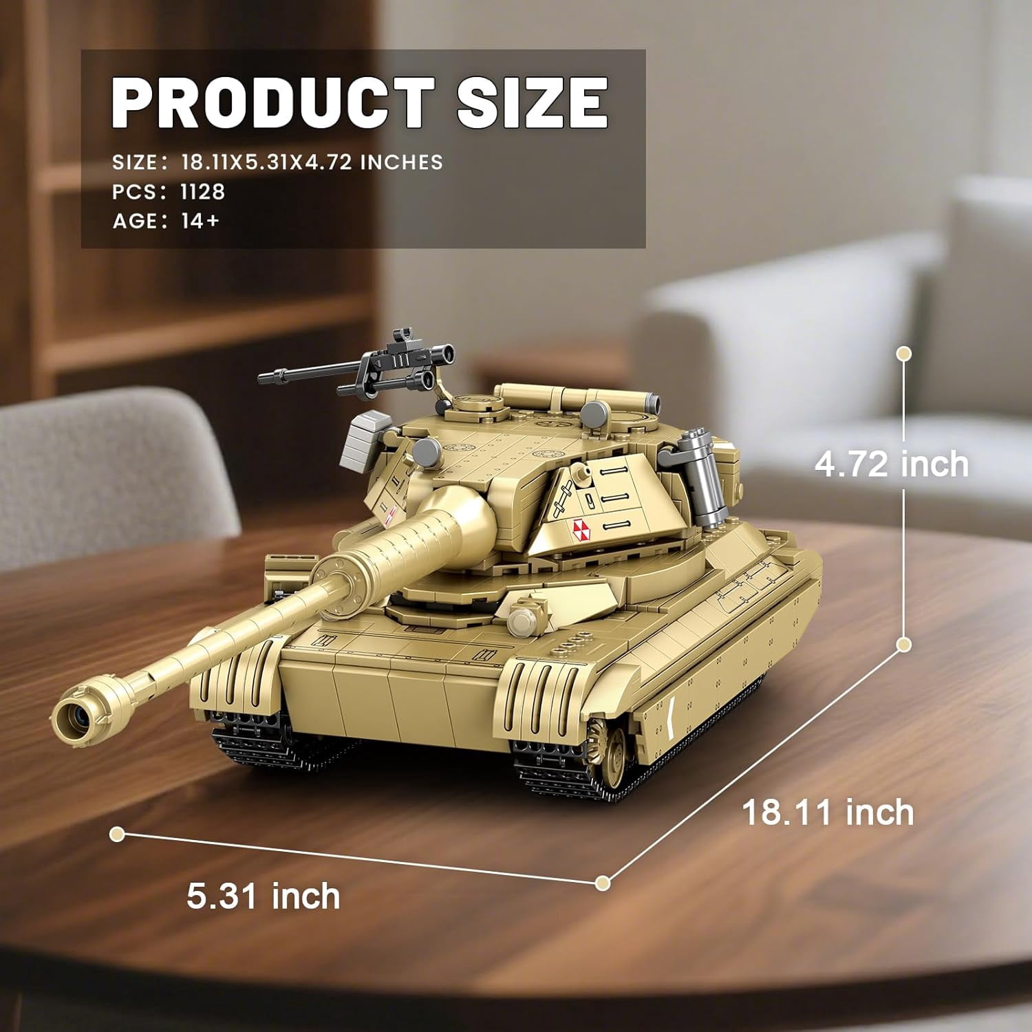 60TP Tank Building Set 77036, World of Tanks Authorized Products 1128 PCS, 1:28 Scale Tank Model Kit, Army Tanks Toy Building Kit for Military Fans, Birthday Gifts Ideal for Adults