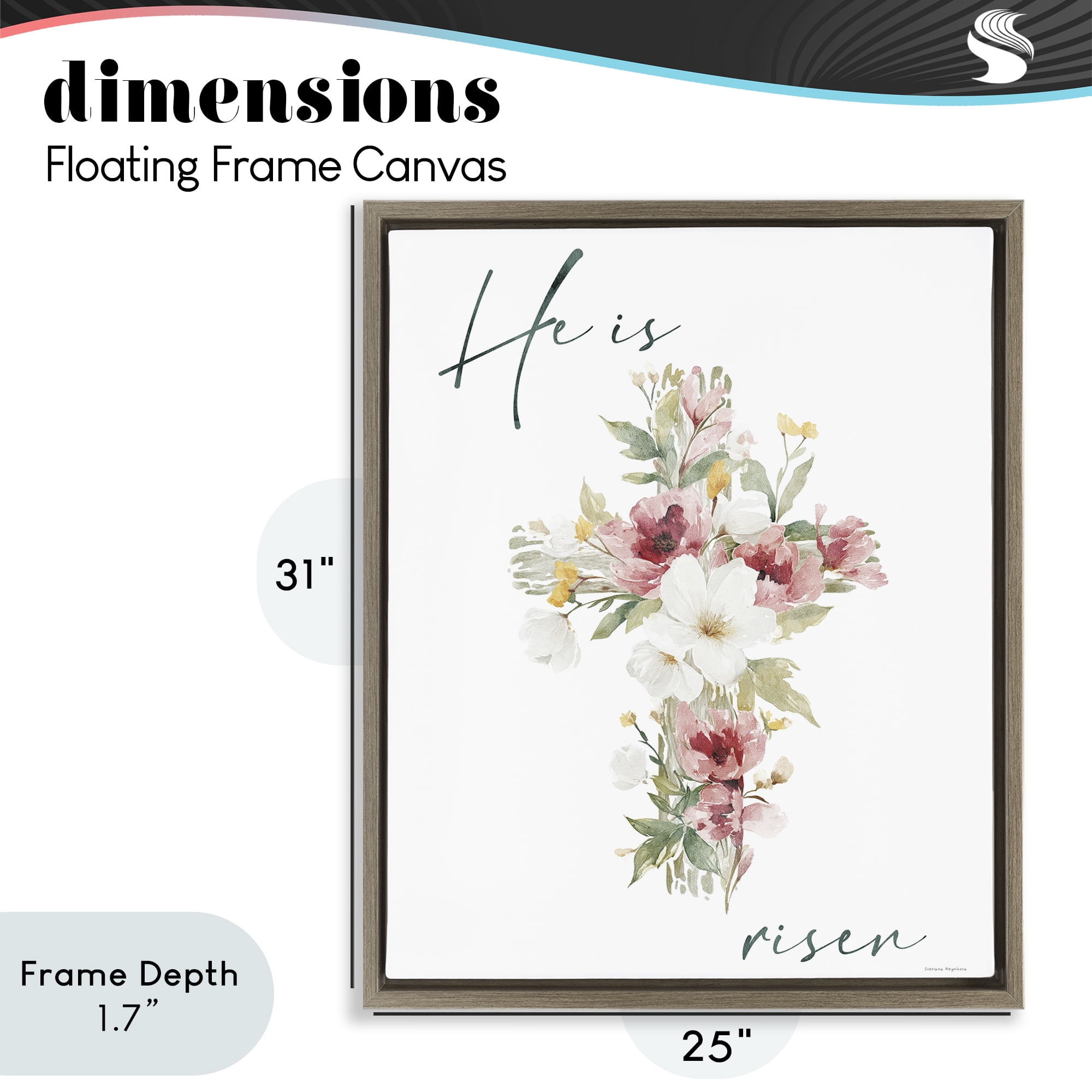 Stupell Industries He Is Risen Flower Cross Brown Framed Floater Canvas Wall Art, design by Svetlana Aleynikova