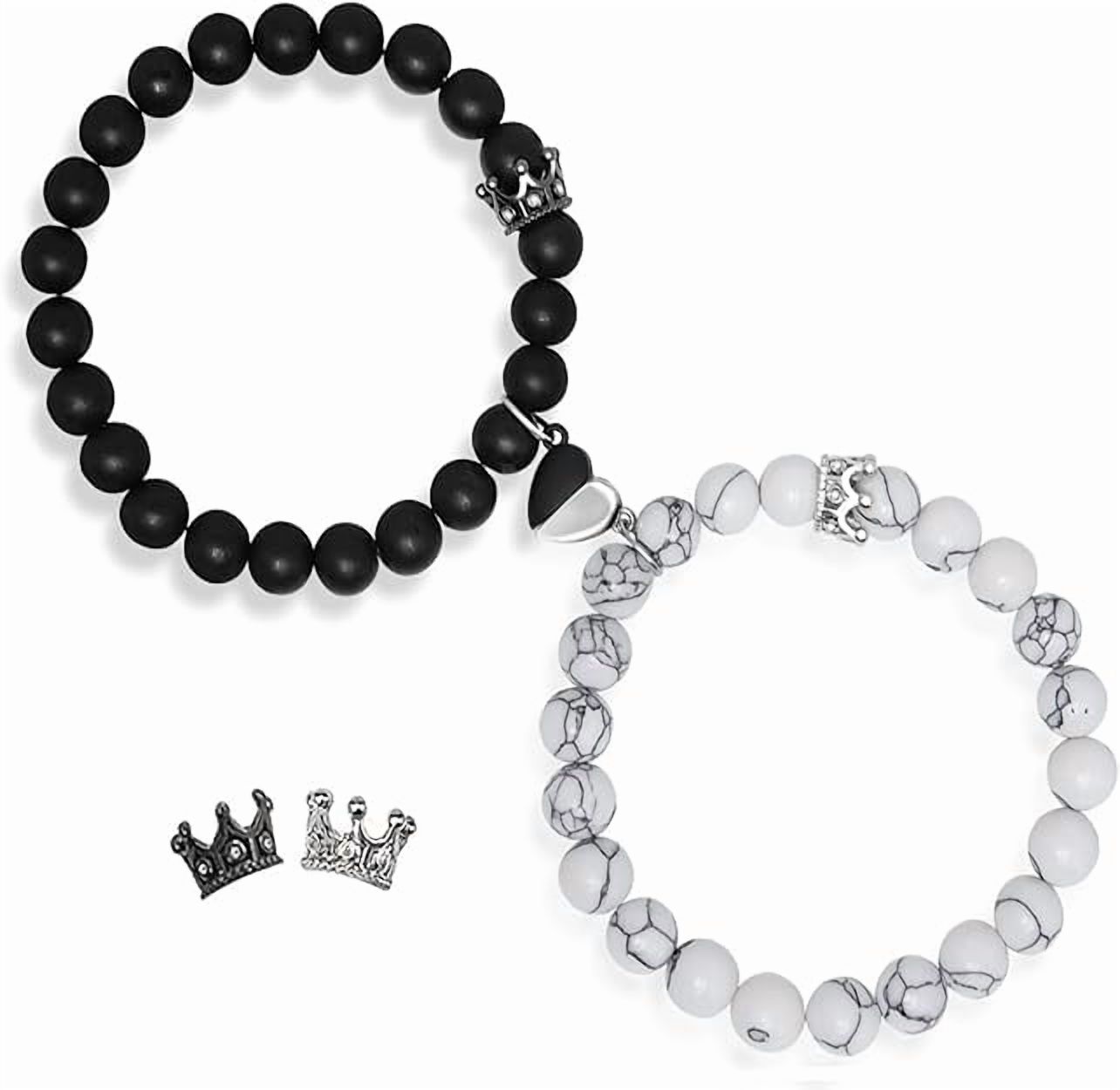 Bracciali Di Coppia In Pietre Naturali Bianche E Nere – Gioielli Per Fidanzati Lontani