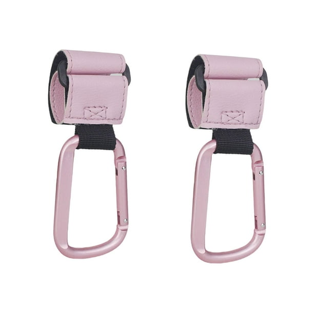 2 ganchos para cochecito, accesorios para cochecito, mosquetón de cuero PU, bolsa universal Rosa