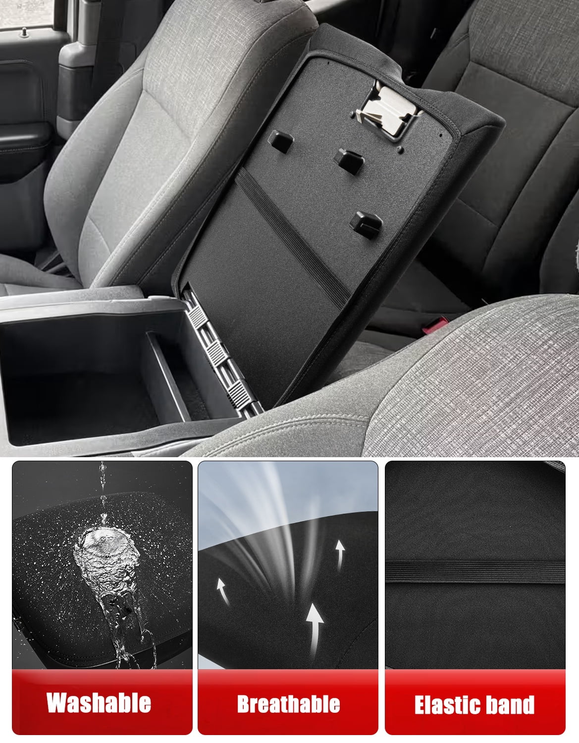 KBH Center Console Armrest Cover for Ford F150 2015-2025, 2017-2025 F250 F350 F450 F550 with Jump Seat Console, Soft Cozy Nylon Middle Console Cover for Truck Interior Accessories, Black