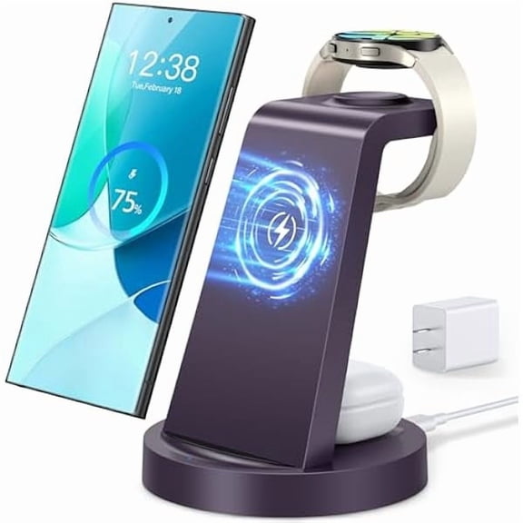 FU2018Wireless Charger for Samsung: 3 in 1 Wireless Charging Station for Samsung Galaxy Watch 7 6 5 4 3 Pro Classic Galaxy Buds - Charger Dock Stand for S25 S24 Ultra S23 S22 S21 Note Z Fold Android