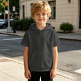thumbnail image 2 of Bysome Boys Hoodies Solid Color Short Sleeve Hooded Tees Autumn Casual Boys Sweatshirts Size 9-10 Years Dark Gray, 2 of 5