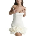 thumbnail image 3 of Inevnen Bodycon Midi Cocktail Dress for Women Ruffle Hem Low Cut Dress Chest Floral Dress, 3 of 9