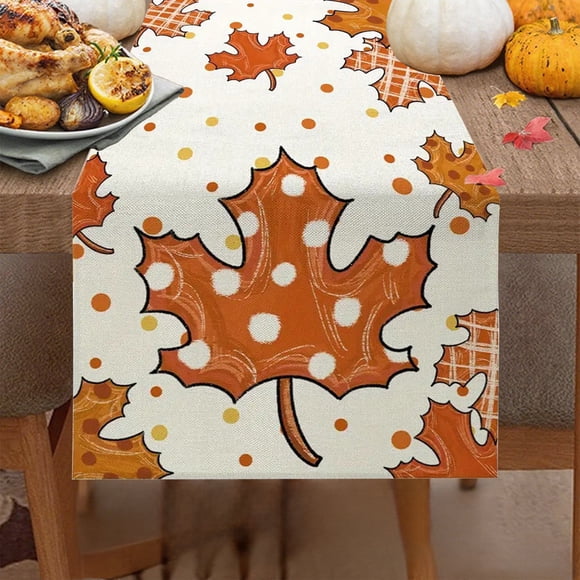 Uuiauoio Thanksgiving Table Runner Fall Harvest Decor Polyester Dining Table Decorations Autumn Pumpkin Maple Leaf Runner for Home Kitchen Party Holiday Gathering Seasonal Event Decoration