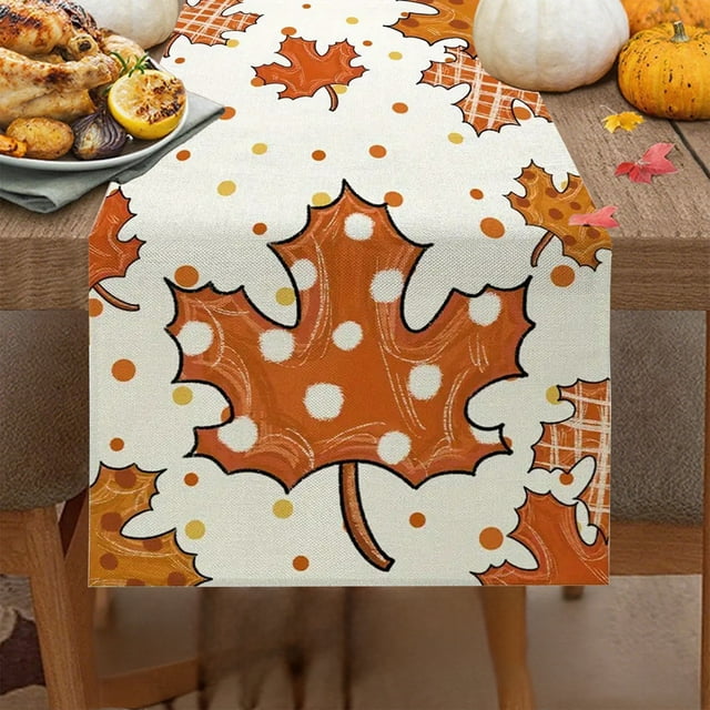 QIPOPIQ Chemin de Table d'Automne Citrouille Érable Lin Chemin de Table Décorations des Fêtes pour Table à Manger Action de Grâce Action de Grâce Chemin de Table