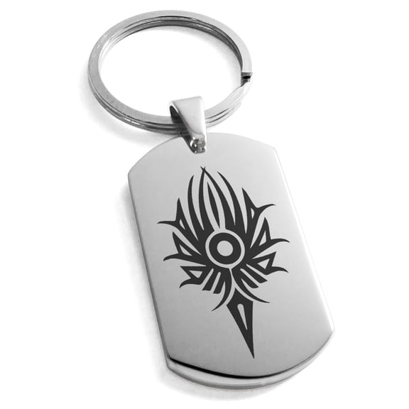 Tioneer Stainless Steel Tribal Torch Rune Engraved Dog Tag Celtic Keychain Keyring