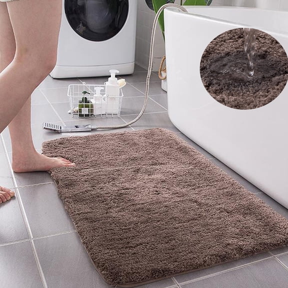 Brown Microfiber Bath Rugs18" x 27.5", Non-Slip Absorbent Soft Furry Bathroom Mats Machine Washable Rugs for Bathtub Shower Room