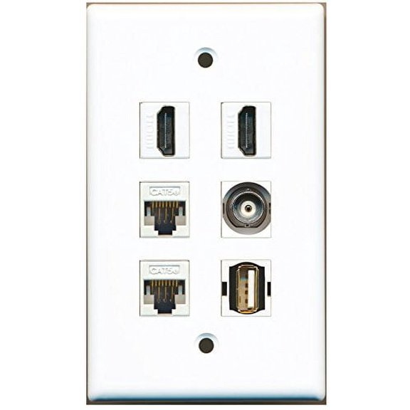 RiteAV - 2 HDMI 1 Port USB A-A 1 Port BNC 2 Port Cat5e Ethernet White Wall Plate