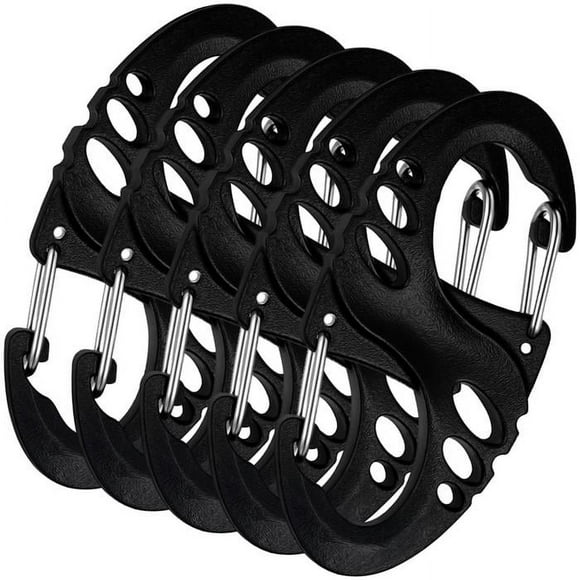Mosquetón Doble VentDepot 5Pzas forma S bloqueo Automático Negro plástico